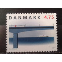Дания 1997 Мост, поезд, судно** Михель-1,5 евро