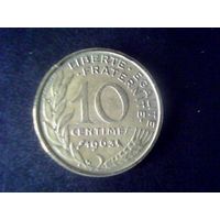 Монеты.Европа.Франция 10 Сантимов 1963.