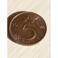 Нидерланды 5 центов 1974г.