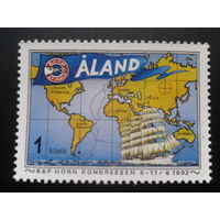 Аланды 1992 парусник, карта мира