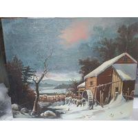 Художник George Henry DURRIE 1820 -1863 "Old Mill in Winter" 1861 (48х60см) копия худ. Барановский А.В. 1992