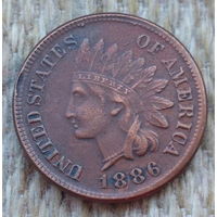 США 1 цент 1886 года. Редкая!