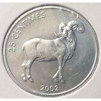 Конго - ДРК 25 сантимов, 2002 Животные - Гривистый баран      ( холдер )