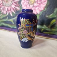 Шикарная фарфоровая ваза для цветов в стиле кобальт Япония 10 см.