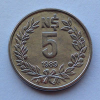Уругвай 5 новых песо. 1989