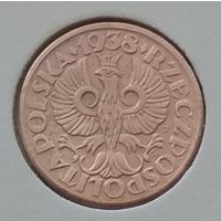 Польша 1 грош 1938 г. В холдере