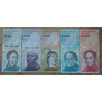 Венесуэла 5 банкнот 500, 1000, 2000, 10000, 20000 боливар 2017 г. Цена за все