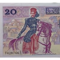 Werty71 Тунис 20 динаров 1992 aUNC Банкнота Ордена Лошадь Птица ЖД Поезд