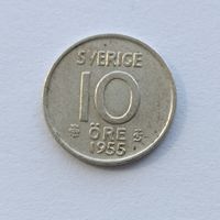 10 эре 1955 года Швеция. Серебро 400. Монета не чищена. 1