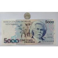 Werty71 Бразилия 5000 крузейро 1990 - 1993 UNC банкнота