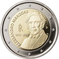 2 Евро Италия 2023 50 лет со дня смерти Алессандро Мандзони UNC из ролла