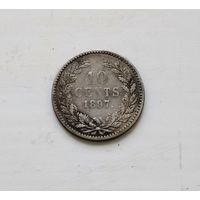 Нидерланды  10 центов  1897.  Wilhelmina I, серебро, нечастая