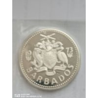 1973 г Барбадос 10 $ в запайке .925 ag