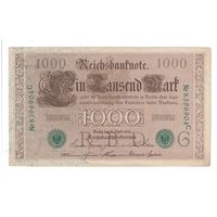 Германия 1000 марок 1910 года. Зеленая печать. Состояние XF!
