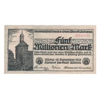 Германия Альтона 5 000 000 марок 1923 года. Водяной знак тонкие линии. Состояние XF+/aUNC!