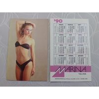 Карманный календарик. Девушка в купальнике. 1990 год
