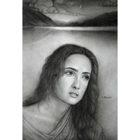 Графика: "Сальма Хайек около озера". 2006 год. Бумага, графитный карандаш-размер-29*21 см.-Мельник К.