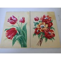 2 открытки художника  В.Зеленова " Тюльпаны" и "Маки"
