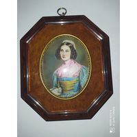 Миниатюра . Портрет. Живопись на кости. Германия. Подпись художника.