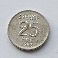 25 эре 1958 года Швеция. Серебро 400. Монета не чищена. 12