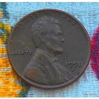 США 1 цент 1958 года, D. Авраам Линкольн.  Колосья пшеницы.
