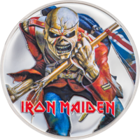 Острова Кука 5 долларов 2023г. "Iron Maiden – EDDIE - THE TROOPER". Монета в капсуле; подарочной рамке - футрляре; сертификат; коробка. СЕРЕБРО 31,10гр.(1 oz).