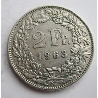 Швейцария 2 франка 1963 серебро  .25-7