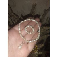 Комплект браслет + кольцо из натурального жемчуга