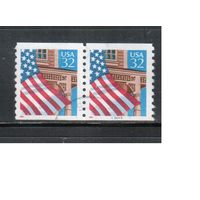 США-1995, (Мих.2563 С) , гаш. , Стандарт, Флаг (одиночка), пара