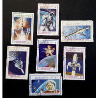 Лаос 1986 г. 25-летие первого человека в космосе. Космос. Гагарин, полная серия из 7 марок #0146-K1P14