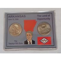 25 центов, квотер США, подарочный набор штат Арканзас, P + D