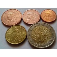 Набор евро монет Франция 2012 г. (1, 2, 5, 10 евроцентов, 2 евро)