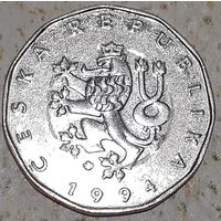 Чехия 2 кроны, 1994 Отметка монетного двора: "кленовый лист" (12-4-6)