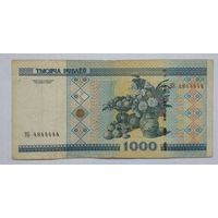 Беларусь 1000 рублей 2000 г. Серия ЭБ. Интересный номер 4844444