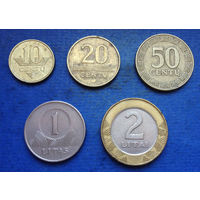 Литва 10, 20, 50 центов, 1, 2 лита 1997-2008