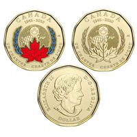 Канада 1 доллар 2020 75 лет ООН 2 монеты Простая и цветная UNC