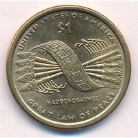 1 доллар США 2010 год  Сакагавея Пояс Гайавата двор D _состояние аUNC/UNC