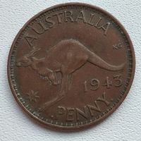 Австралия 1 пенни, 1943 "I" ниже бюста  2-16-11