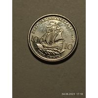 Карибские острова 10 центов 2014 года .
