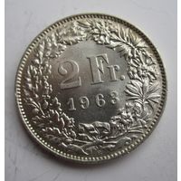 Швейцария 2 франка 1963 серебро  .25-8