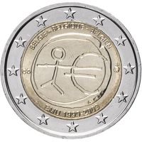 2 евро 2009 Бельгия 10 лет Экономическому валютному союзу UNC из ролла