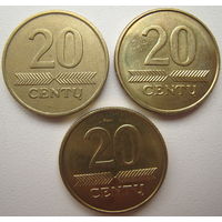 Литва 20 центов 2007, 2008, 2009 гг. Цена за 1 шт.