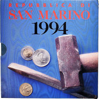 Сан-Марино 1994 год. 1, 2, 5, 10, 20, 50, 100, 200, 500 и 1000 Лир. Нечастый официальный набор монет в буклете с серебром. Тираж 40.000 шт.