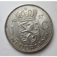 Нидерланды 1 гульден 1957, серебро  Т-.95