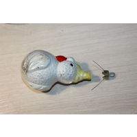 Стеклянная, ёлочная игрушка "Петушок", времён СССР, длина 10.5 см.
