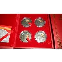Комплект серебряных памятных монет  Три Мушкетера , 3 Musketeers , 3 Мушкецёры ,   2009 год , серебро , 4 монеты по 20 рублей ,