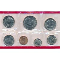 Годовой набор монет США 1980 г. с двумя долларами Сьюзен Б. Энтони двор D (1; 5; 10; 25; 50 центов +2 шт.  1 доллар Сьюзен Б. Энтони) _UNC