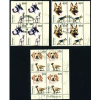 Собаки Беларусь 2003 год (526-528) серия из 3-х марок в квартблоках