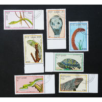 Камбоджа 1988 год. Рептилии. Змеи. Ящерицы. Черепахи. Фауна. полная серия из 7 марок #0060-Ф1P13
