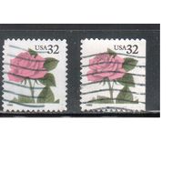 США-1995 (Мих.2571 BA+BD) , гаш. , Стандарт, Цветы, Роза ,(одиночка), 2 зубцовки